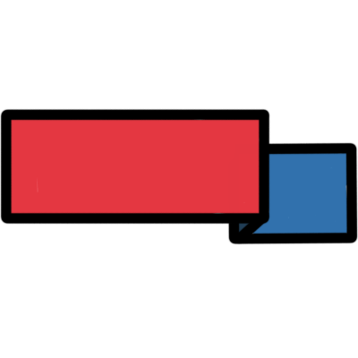 a red rectangle with a smaller blue rectangle to its right